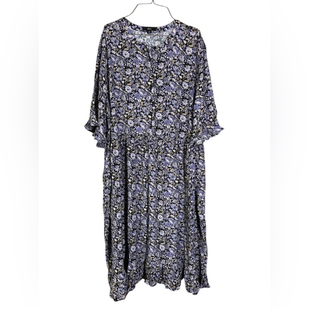 Whimsigoth Ellos Moody Floral Midi Dress In Purple And Black